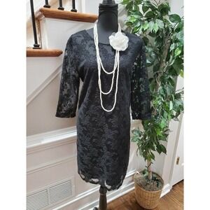 W118 by Walter Baker Women Black Floral Long Sleeve ScoopNeck KneeLength Dress L